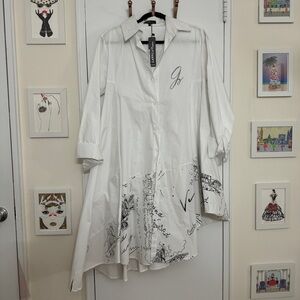 NWT Brand New Zannza White Cotton Poplin Shirtdress Asymmetrical Hem Small